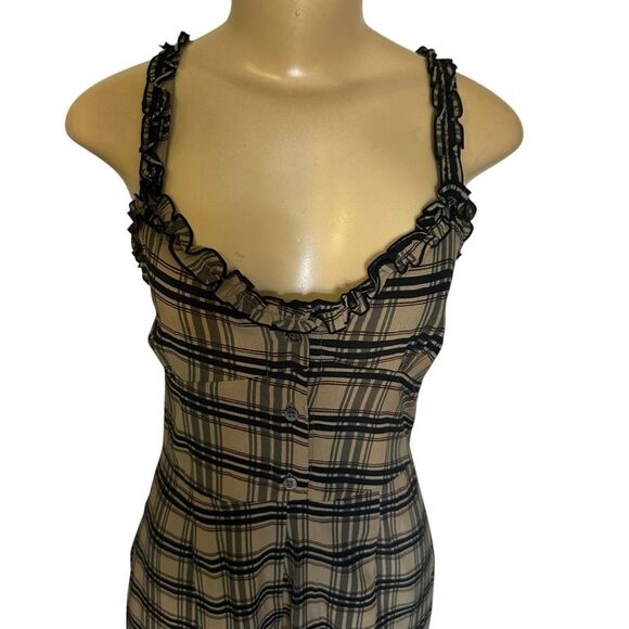 Faithfull the Brand plaid ruffle trim wide leg crop sleeveless Jumpsuit medium 6 - Picture 6 of 11
